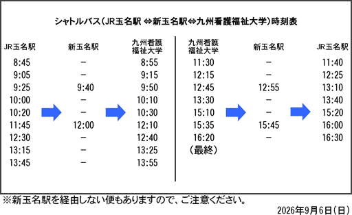 九州看護福祉大学への無料シャトルバス時刻表